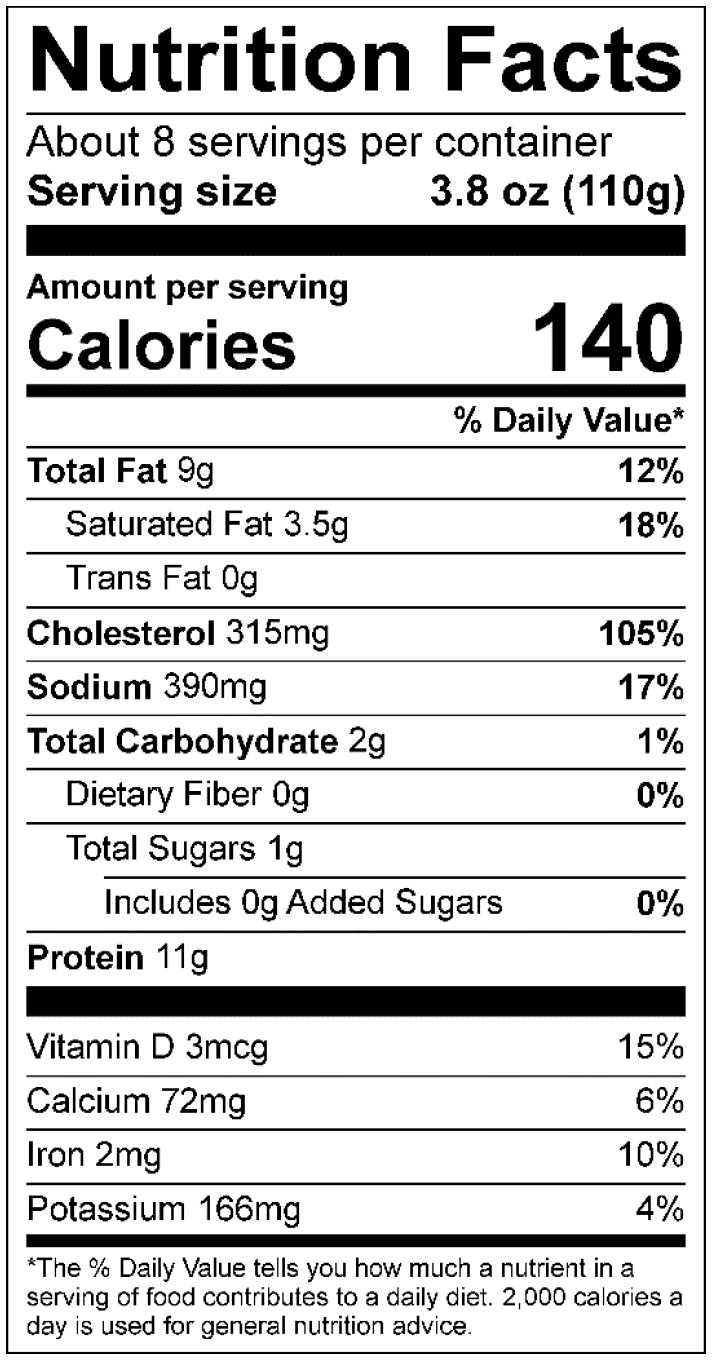 Fully Cooked Refrigerated Scrambled Eggs Nutrition Label