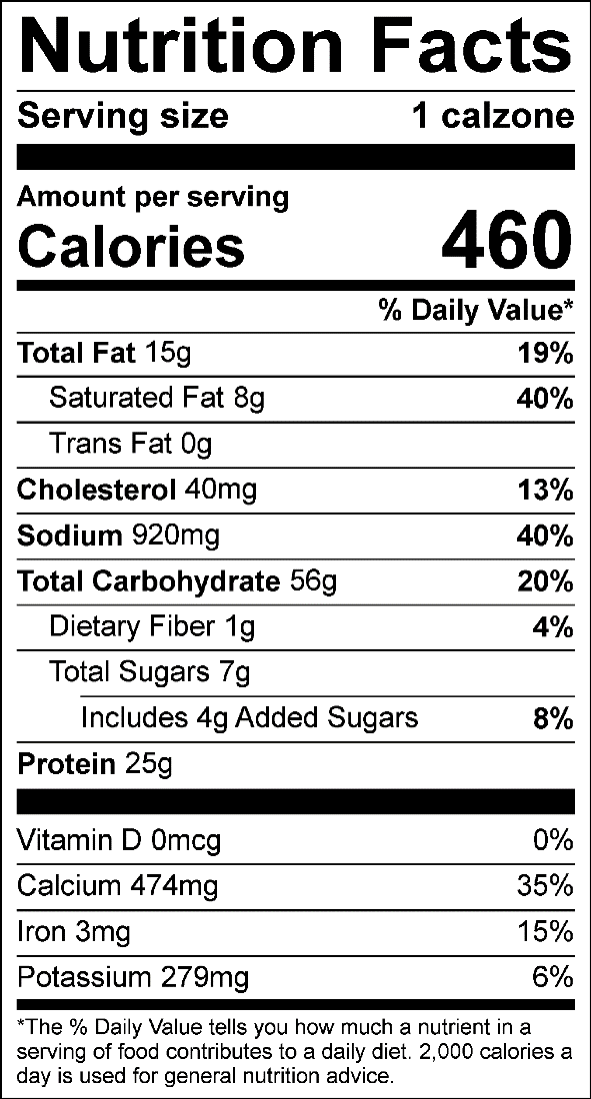 Four Cheese Calzone Nutrition Facts