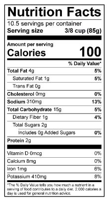Redskin Potato Nutrition Label
